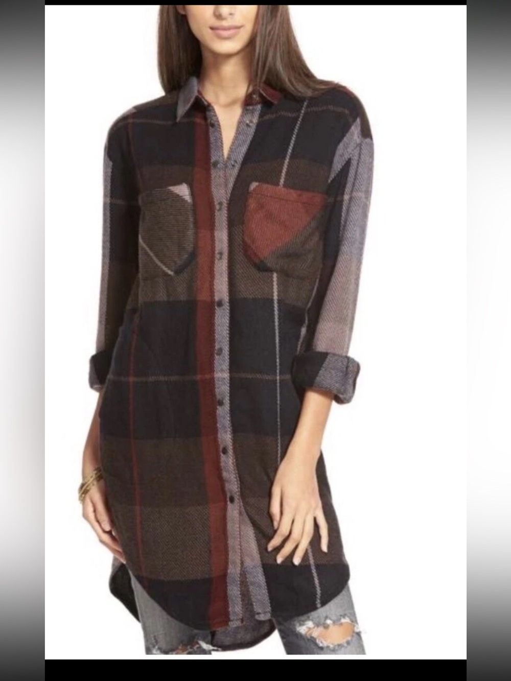 Free People Street Talk Plaid Shirt Dress Tunic